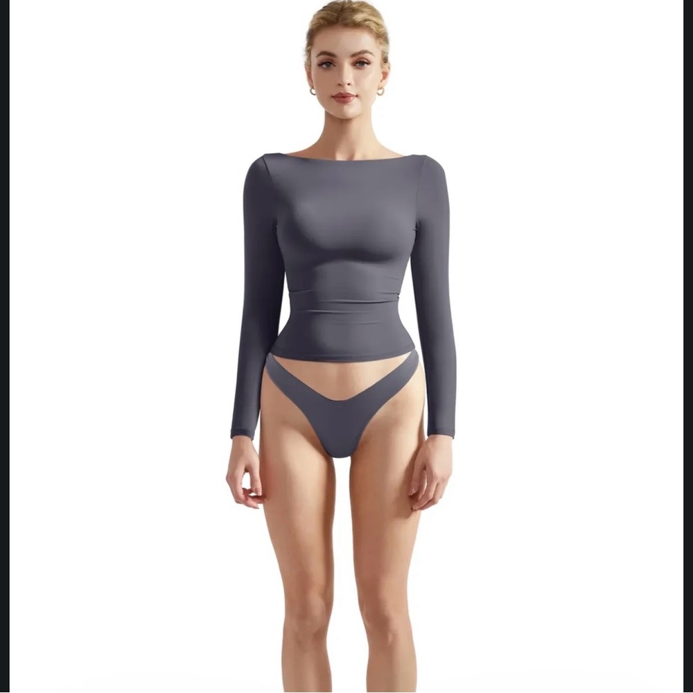 Women's Long Sleeve Boatneck Top - Slate Gray